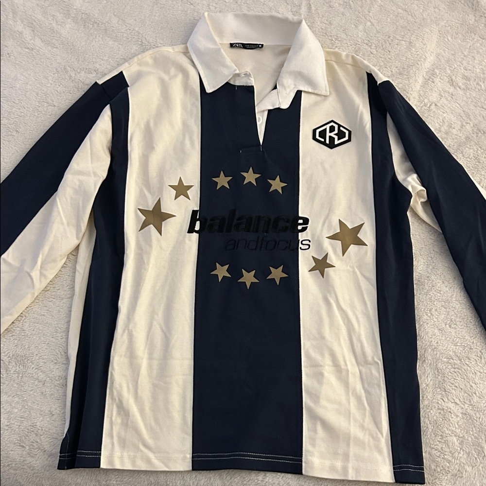 Zara Women Navy and White Long Sleeve Jersey
